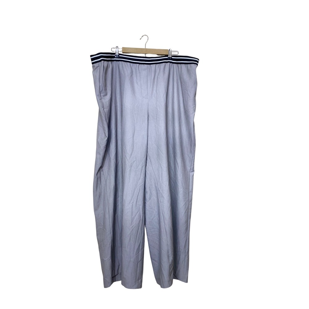 Lane Bryant Gray‎ Wide Leg Trousers Striped Elastic Waist Plus Size 28 Womens